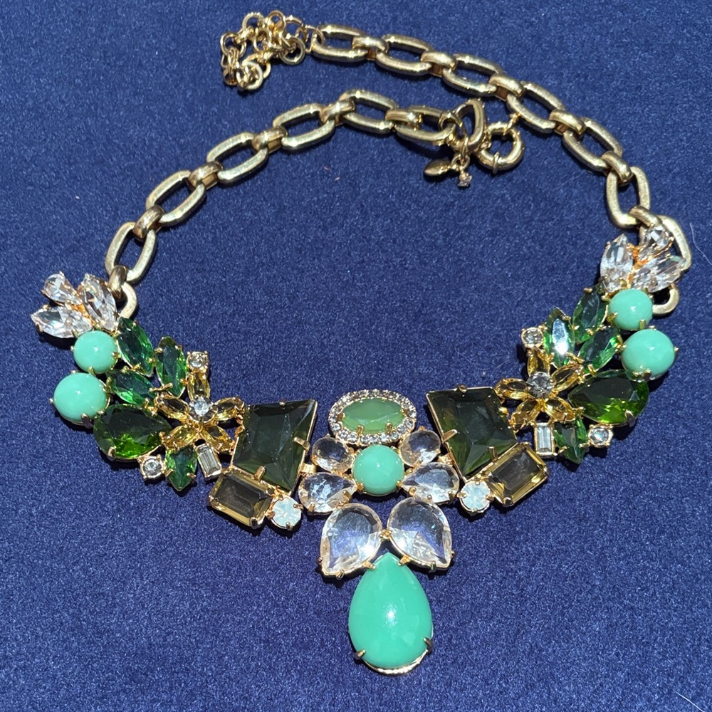 J Crew Gold-Tone Green Statement Necklace with Mint Teardrop